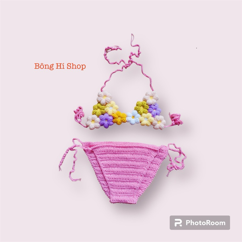 Đồ Bơi Len Hoa Handmade Bé Gái |Bikini Len 2 Mảnh Cho Bé