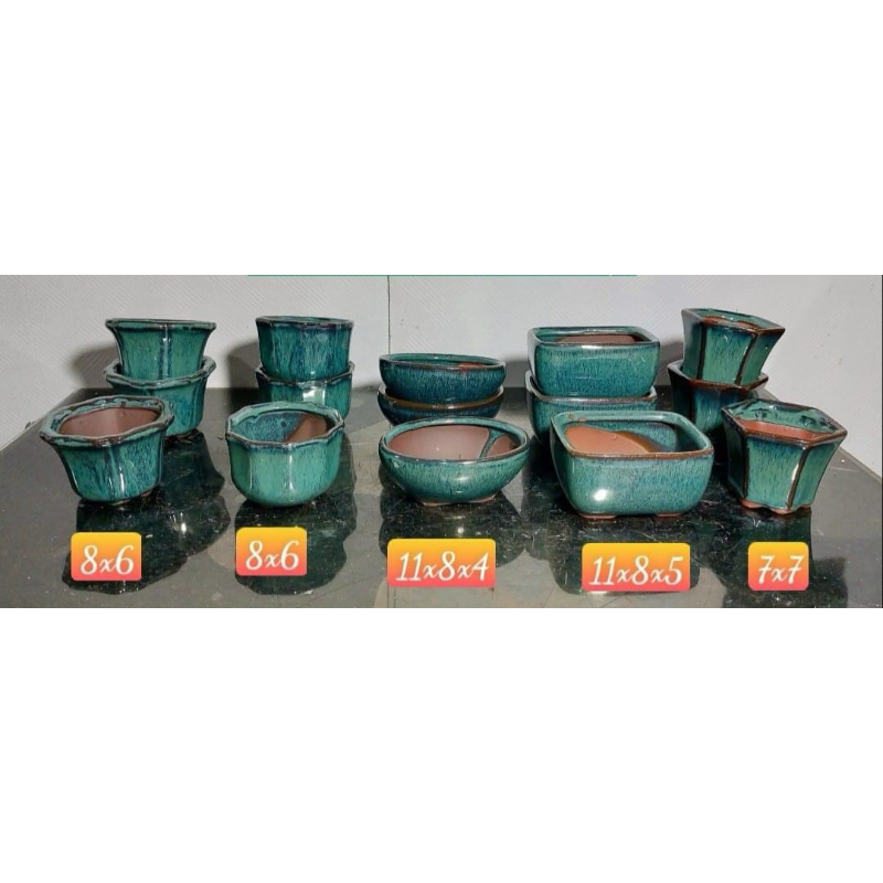 Chậu mini men xanh hoả biến sen đá
