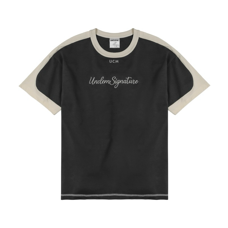 Áo thun phối local brand cổ tròn Uncle M cotton 100% nam nữ Unisex thêu - Signature Tee
