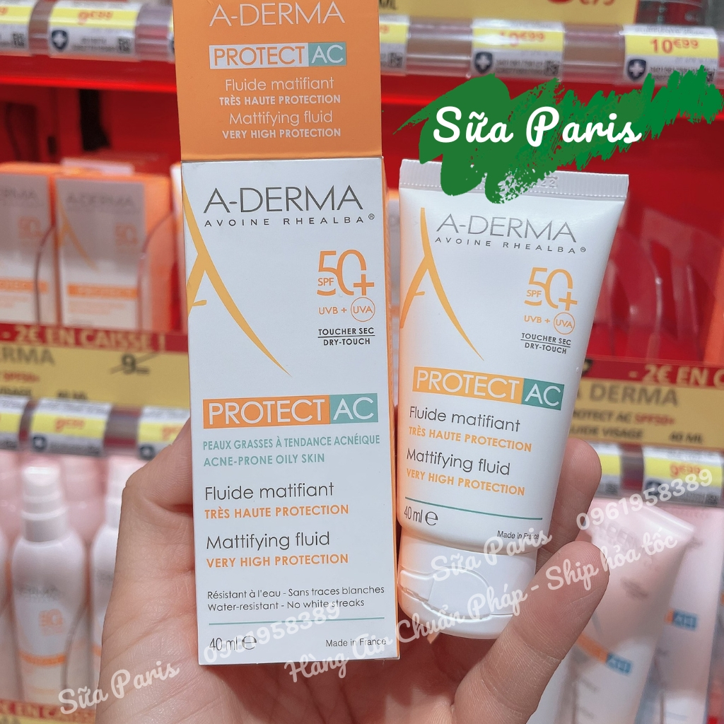 Kem chống nắng A-derma Protect AC fluid Spf50+ dành cho da dầu, da mụn_Sữa Paris Aderma