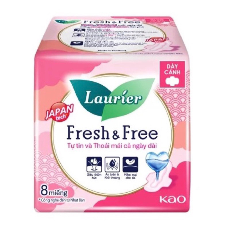 [tặng 1 miếng đêm35cm] Băng vệ sinh Laurier Fresh&Free 8 miếng các loại