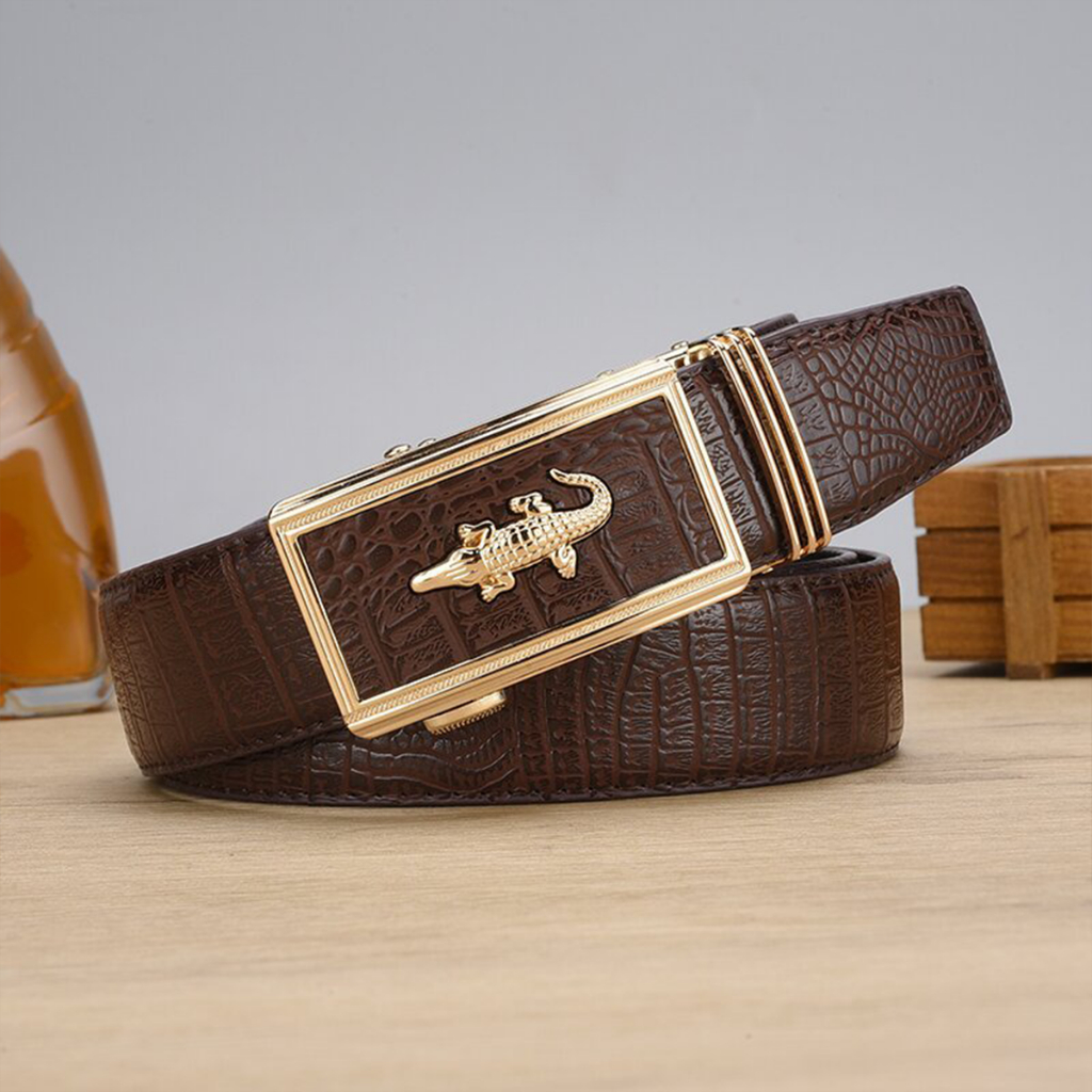 Thắt lưng nam mặt cá sấu khóa tự động, Dây lưng da mặt kim loại nguyên khối sang trọng lịch lãm TL58