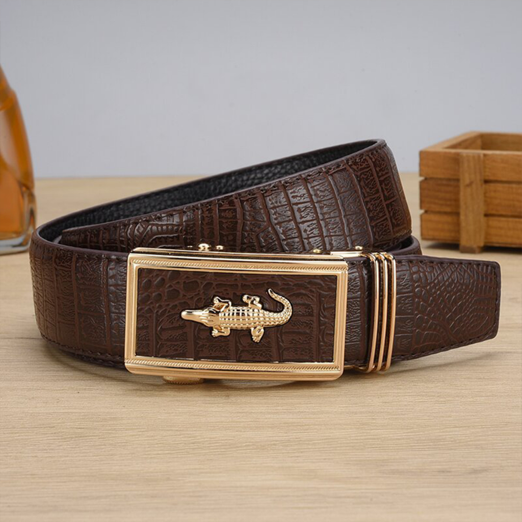 Thắt lưng nam mặt cá sấu khóa tự động, Dây lưng da mặt kim loại nguyên khối sang trọng lịch lãm TL58