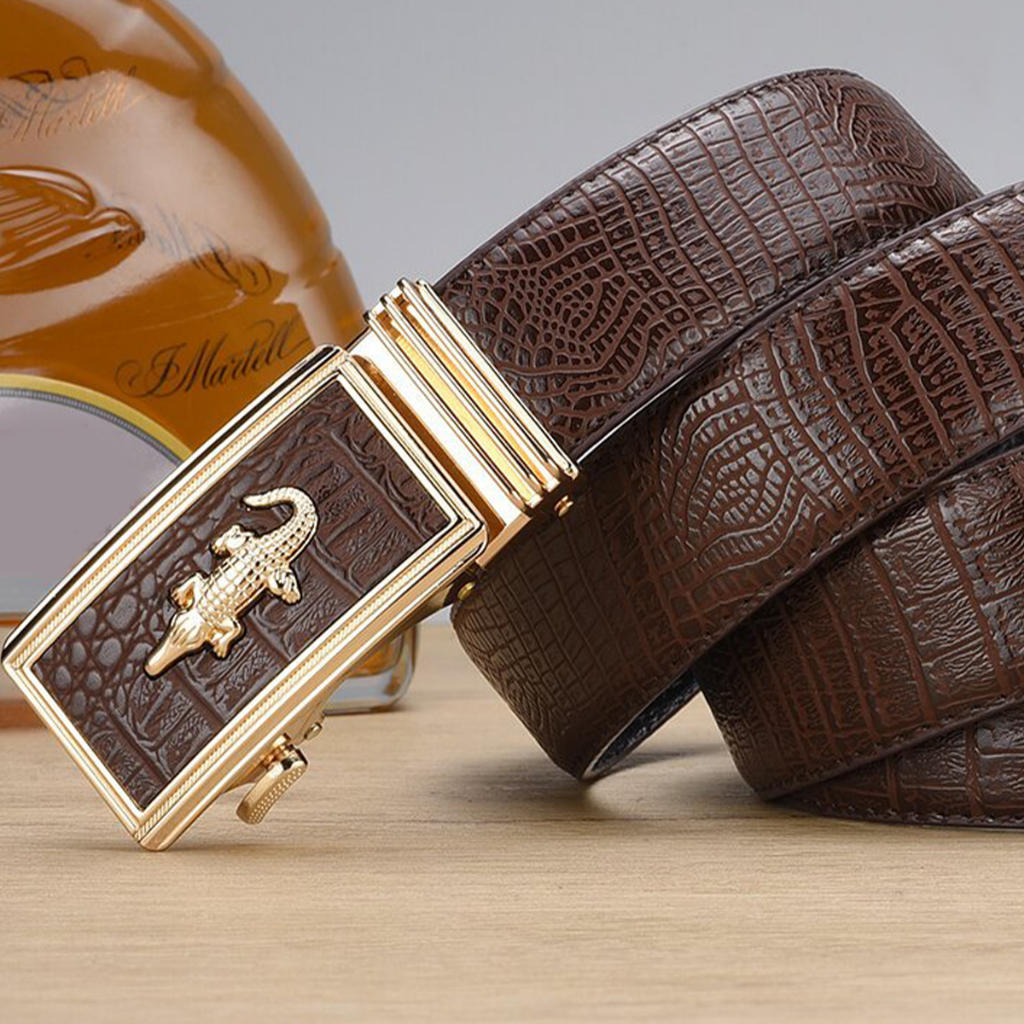 Thắt lưng nam mặt cá sấu khóa tự động, Dây lưng da mặt kim loại nguyên khối sang trọng lịch lãm TL58