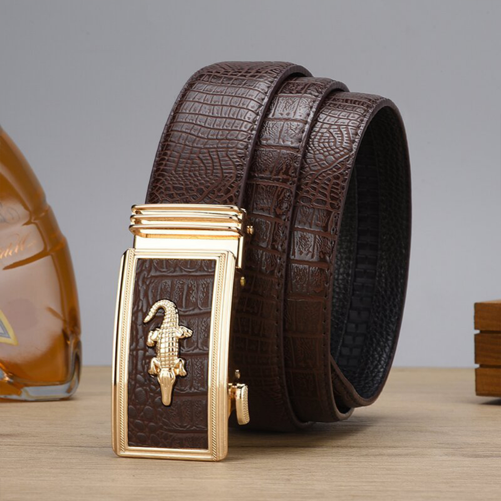 Thắt lưng nam mặt cá sấu khóa tự động, Dây lưng da mặt kim loại nguyên khối sang trọng lịch lãm TL58