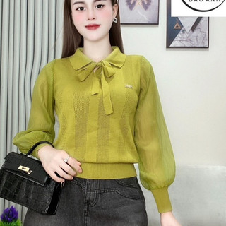 Al58-áo len dài tay cổ buộc nơ bao sang chảnh