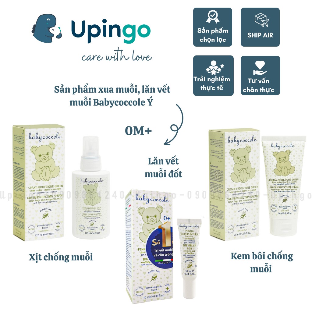 Bộ 3 xua muỗi Babycoccole 0M+ xịt xua mỗi/kem xua muỗi/bút chấm vết muỗi an toàn cho bé