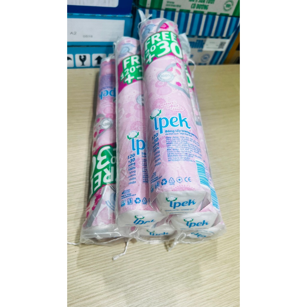 IPEK Bông Tẩy Trang Ipek 150 Miếng, Mềm Mịn Chính Hãng, Cotton, Dập Viền, Nhiều Lớp