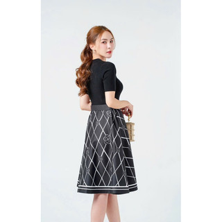 ( HÀNG NHẬP - CAO CẤP) VÁY ĐẦM LEN THUN PHỐI LỤA  - DÁNG XÒE SANG CHẢNH ( MTT4200223)