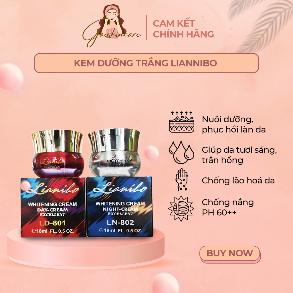 Kem Dưỡng Da LIANIBO Ngày/Đêm Mẫu Mới Hàng Chính Hãng - Trắng Da, Mờ Nám, Giảm Thâm Mụn (18gr)