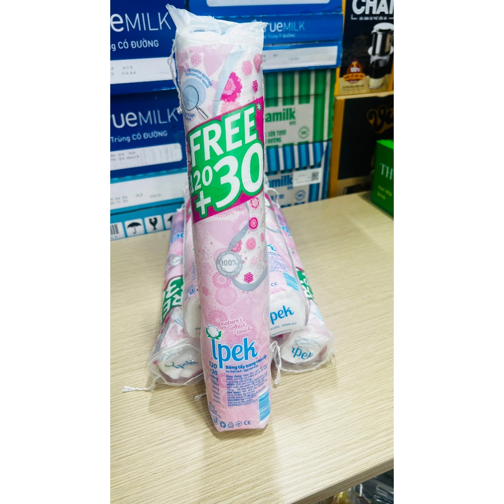 IPEK Bông Tẩy Trang Ipek 150 Miếng, Mềm Mịn Chính Hãng, Cotton, Dập Viền, Nhiều Lớp