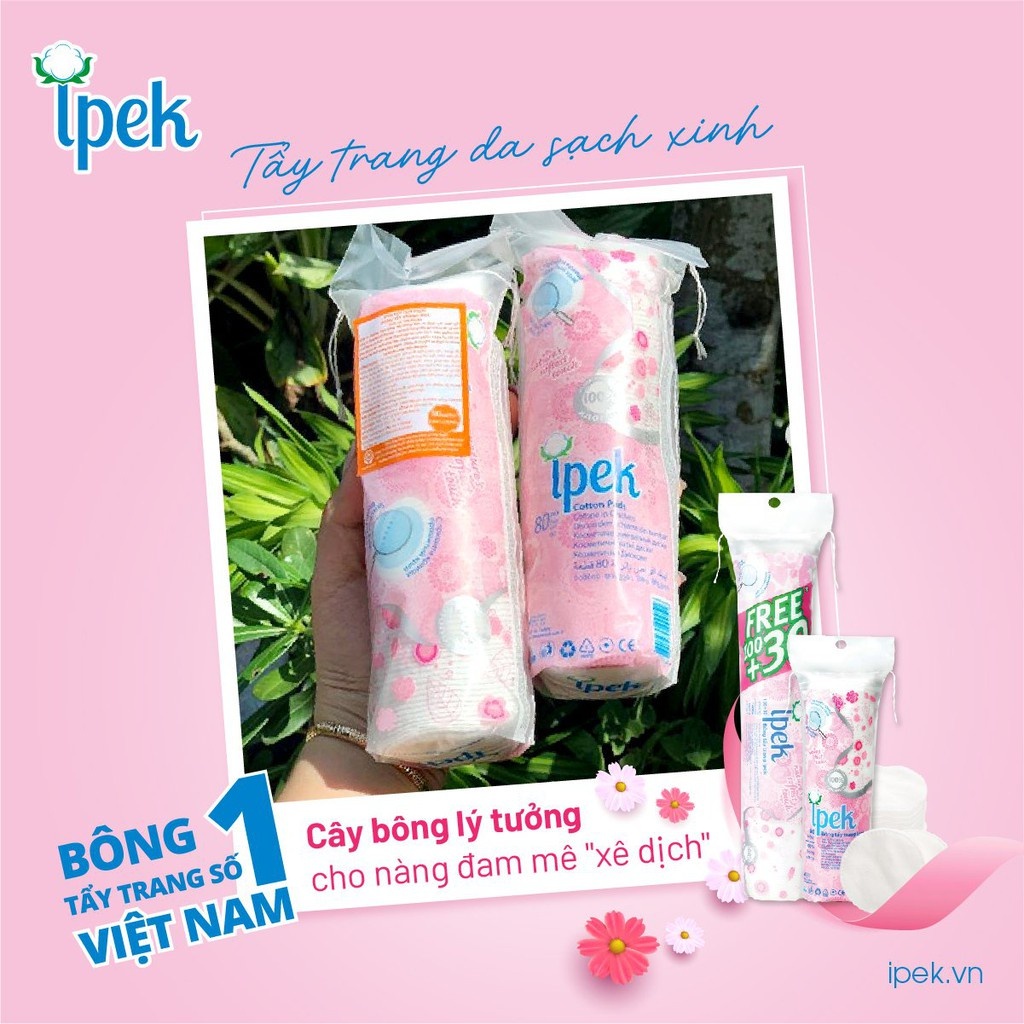 IPEK Bông Tẩy Trang Ipek 150 Miếng, Mềm Mịn Chính Hãng, Cotton, Dập Viền, Nhiều Lớp