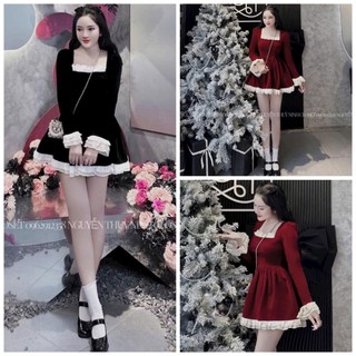 Đầm váy nữ tay dài, cổ vuông mix dáng váy xòe viển bèo với tone màu sang chảnh dành cho các nàng đi tiệc,hẹn hò siêu yeu