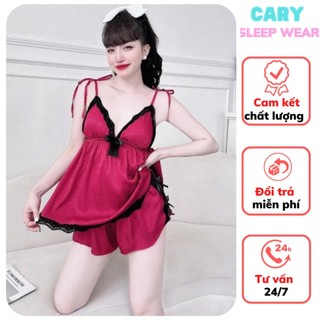 Bộ ngủ sexy, đồ ngủ sexy nữ 2 dây chất phi lụa quyến rũ gợi cảm mặc mát mùa hè CARY