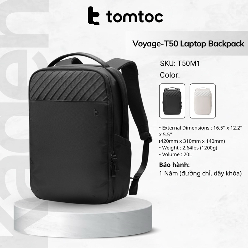 Balo Tomtoc  Cao Cấp Voyage-T50 Backpack Laptop 15.6″ – T50M1- Hàng chính hãng