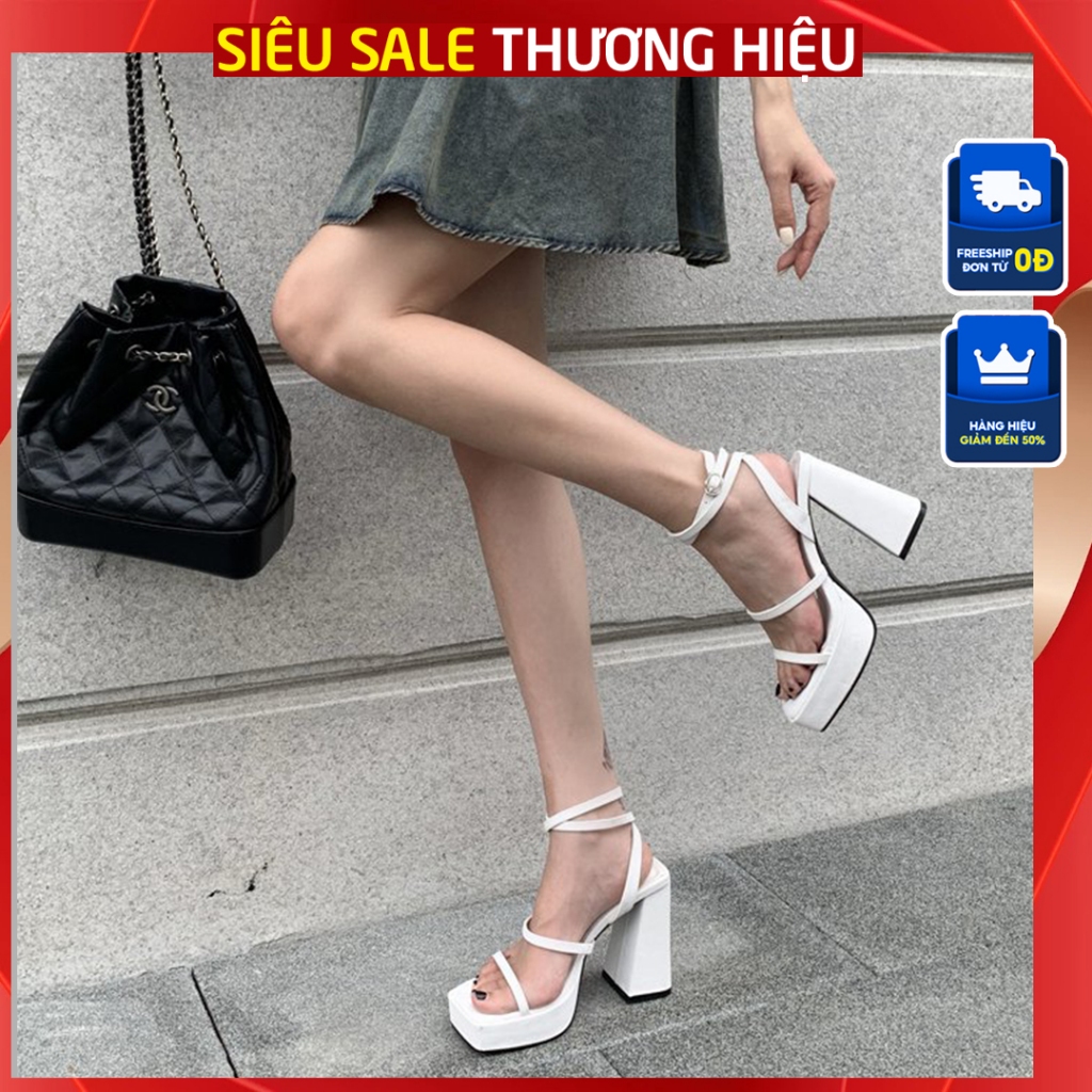 Giày cao gót 12cm da mềm gót vuông chống trượt phong cách TEEBAO