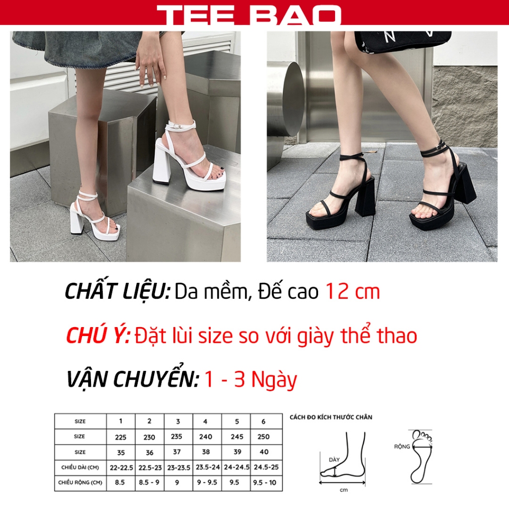 Giày cao gót 12cm da mềm gót vuông chống trượt phong cách TEEBAO
