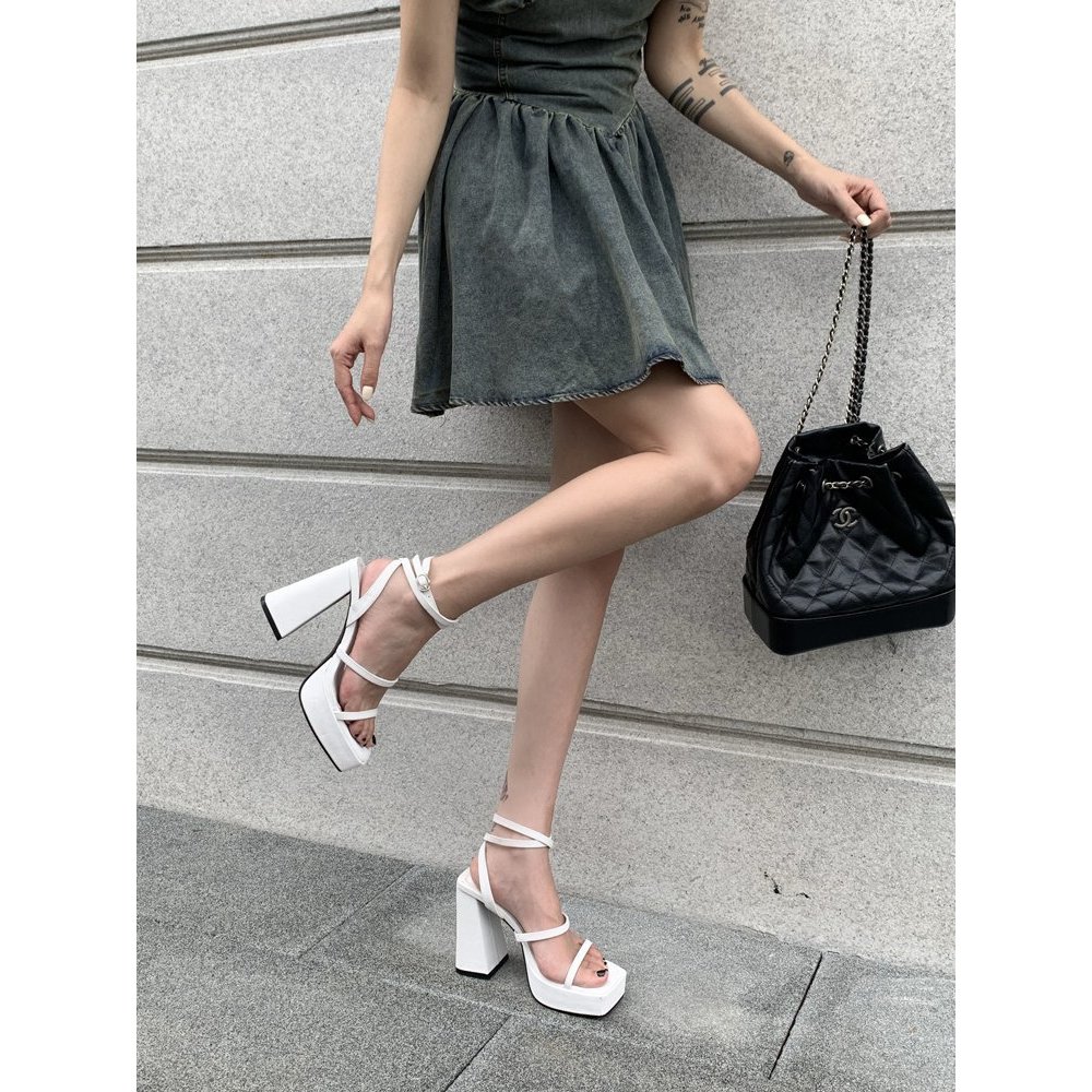 Giày cao gót 12cm da mềm gót vuông chống trượt phong cách TEEBAO