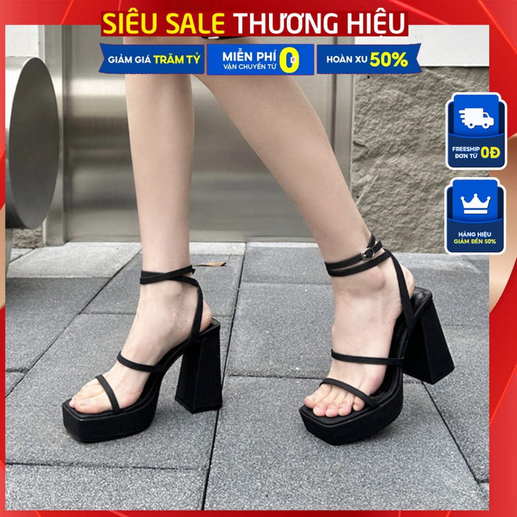 Giày cao gót 12cm da mềm gót vuông chống trượt phong cách TEEBAO