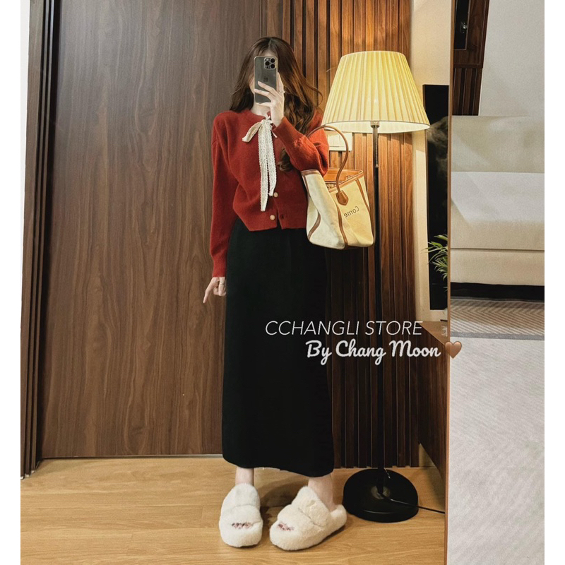 Áo len phối nơ ren sang chảnh , áo cardigan len  cổ viền