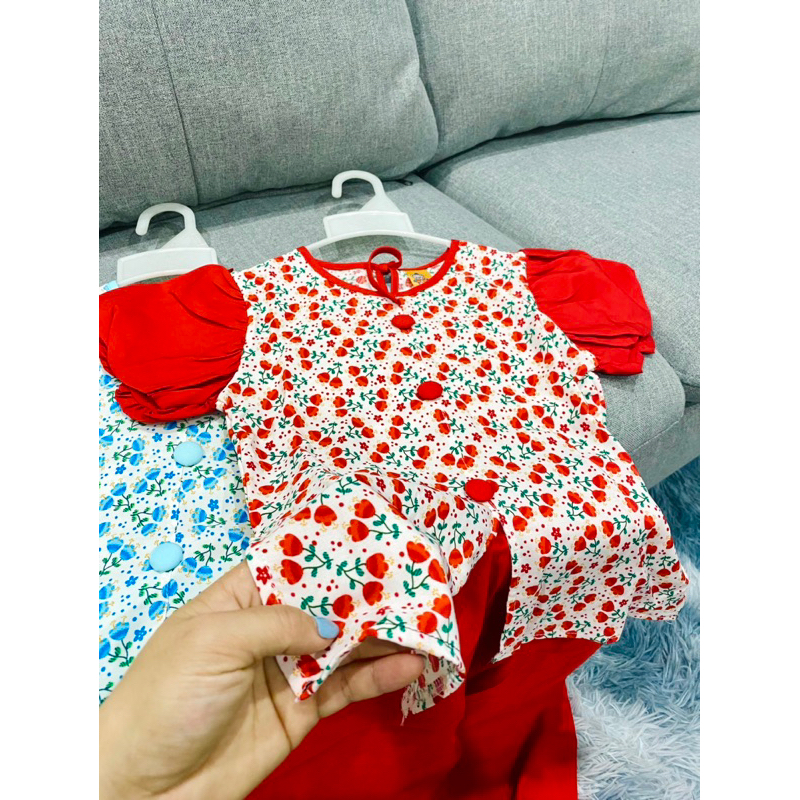Bộ kiểu cho bé gái vải lụa chui cổ tay bồng size 21kg đến 26kg
