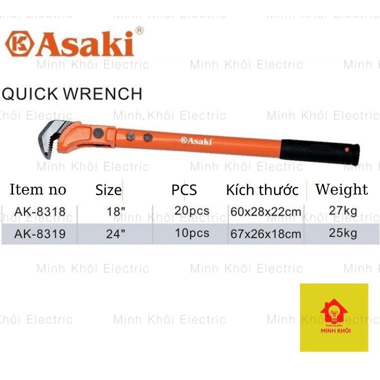 Mỏ lết răng kẹp nhanh Asaki AK-8318,AK-8319,mỏ lết răng tự động Asaki,mỏ lết đa năng,kìm nước mỏ lết,mỏ lết công nghiệp