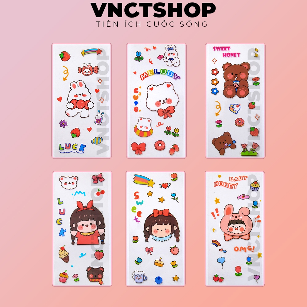 Sticker cute dán vali trang trí điện thoại mũ bảo hiểm xe đạp xe máy laptop sách sổ tay dễ thương