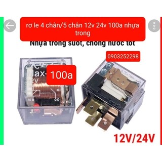 rơ le- 4 chân - 5 chân 100 a 12v 24v vuông nhựa  trong chế lắp cho còi ,đèn...