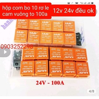Com bo 10 rơ le 4 chân, 5 chân 12v 24v100a cao cấp cam vuông xịn uus