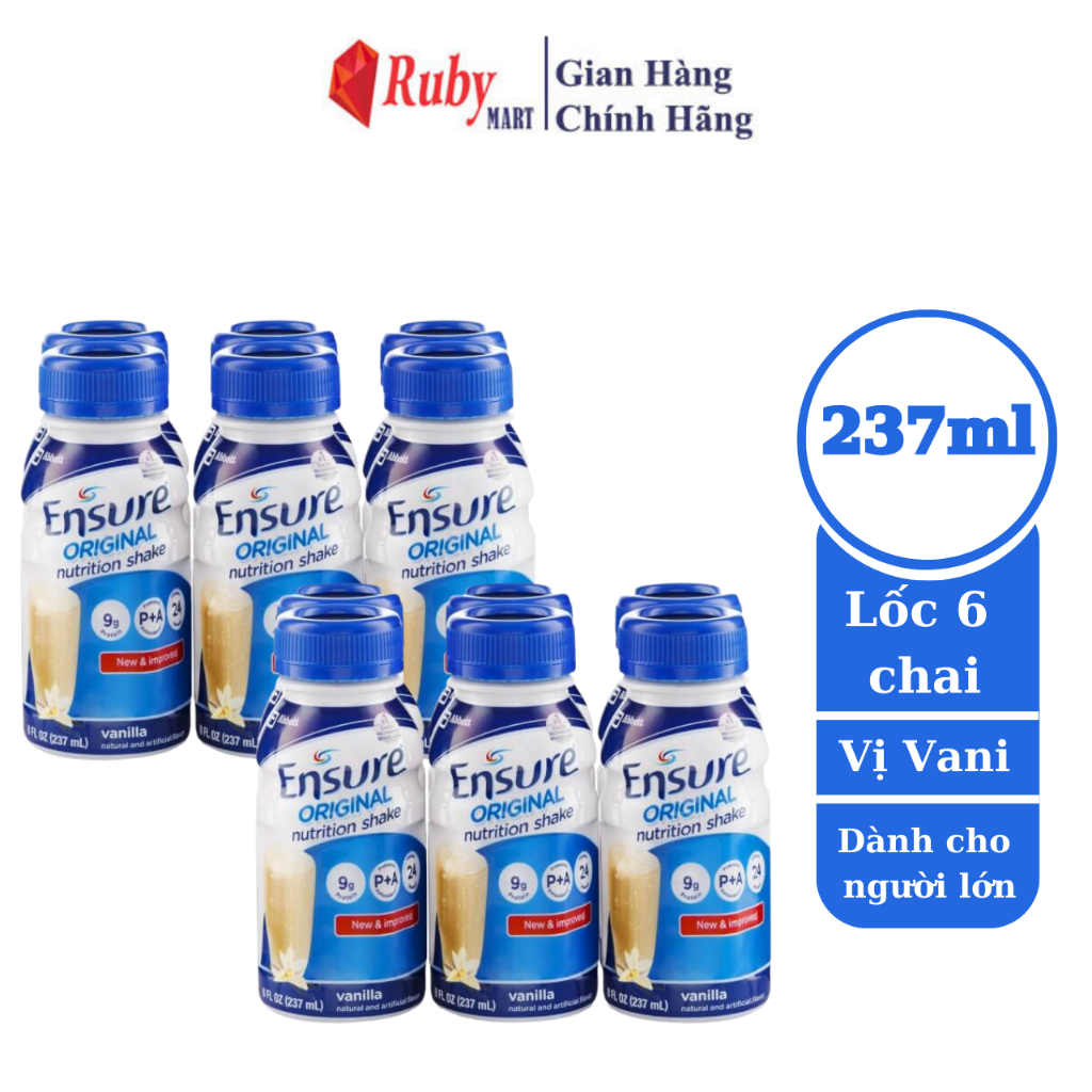 [Date T5/25] Combo 2 Lốc 6 chai Sữa Bột pha sẵn Ensure Vani Chai 237ml