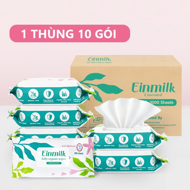 Khăn ướt hữu cơ dành cho bé thương hiệu Einmilk đến từ Singapore 100 miếng & 80 miếng (1 THÙNG )