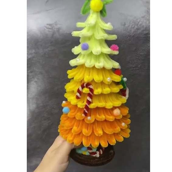 Set Làm Cây Thông Noel Bằng Dây Kẽm Nhung - Bộ nguyên liệu DIY Làm Quà tặng, Trang Trí Noel - Tặng Kèm Đèn Led