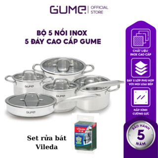 Bộ Nồi Chảo GUME Chất Liệu Inox Với đáy 5 Lớp Phù Hợp Với Mọi Loại Bếp Bảo Hành 5 Năm Xuất xứ Hàn Quốc
