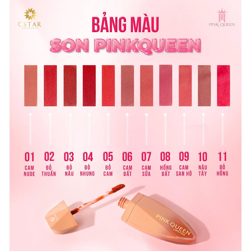 Son lì Pink Queen mềm mịn như nhung chống thấm nước chống khô môi lâu trôi 10ml