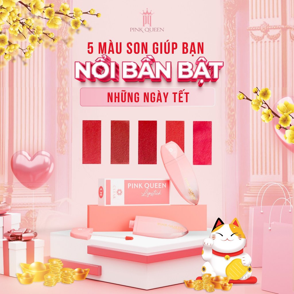Son lì Pink Queen mềm mịn như nhung chống thấm nước chống khô môi lâu trôi 10ml