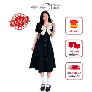 Váy Bigsize Váy Liền Cổ Vuông Bigsize Phối Màu Đen Trắng Vibe Tiểu Thư