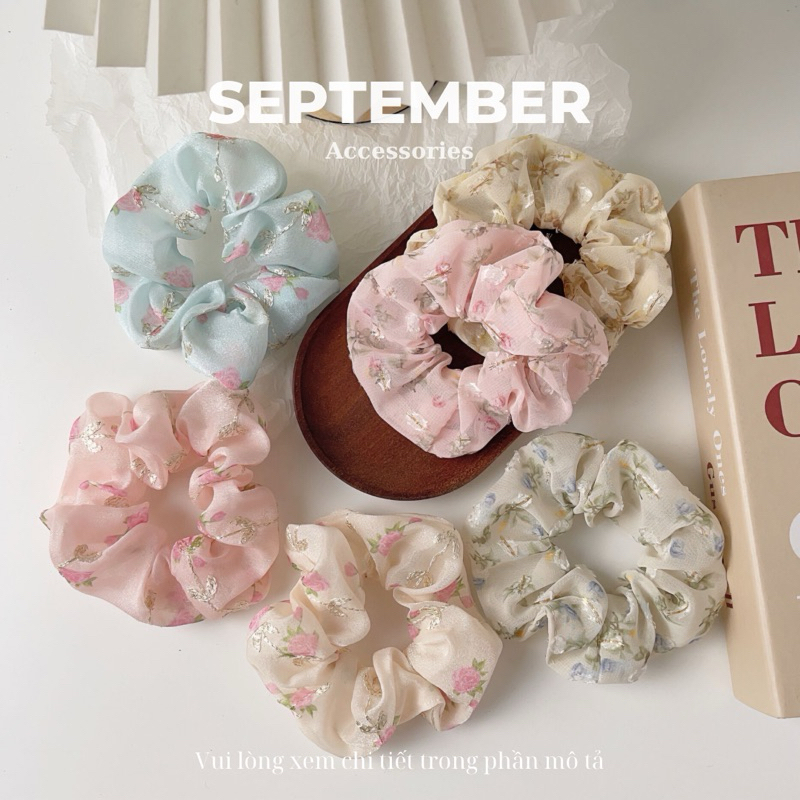 Dây Buộc Tóc, Dây Cột Tóc Scrunchies Hoạ Tiết Thêu Hoa - SEPTEMBER Accessories