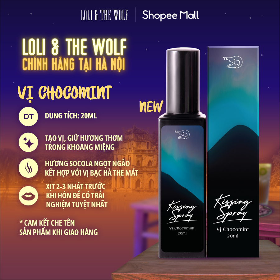 Xịt Thơm Miệng Kissing Spray Loli & The Wolf Vị Chocomint Hương Chocolate Bạc Hà Chai 20ml