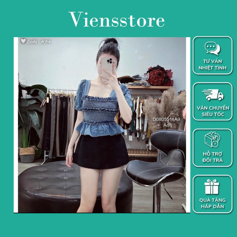 Áo jean cổ vuông tùng xòe cá tính VIENS STORE