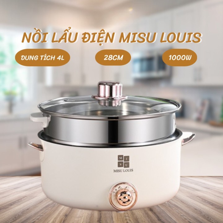 Nồi Lẩu Điện Đa Năng 2 Tầng Mandeli Kèm Giá Hấp Inox Dung Tích 4L Công Suất 1000W Siêu Rẻ