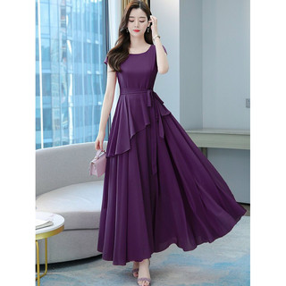 ĐẦM XOÈ DÀI PHỐI TÀ CHÉO THẮT EO