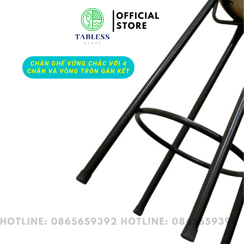 Ghế đôn không tựa đẩu cao gỗ cao su tròn khung sắt sơn tĩnh điện cho cafe trà chanh ban công - TABLESS STORE