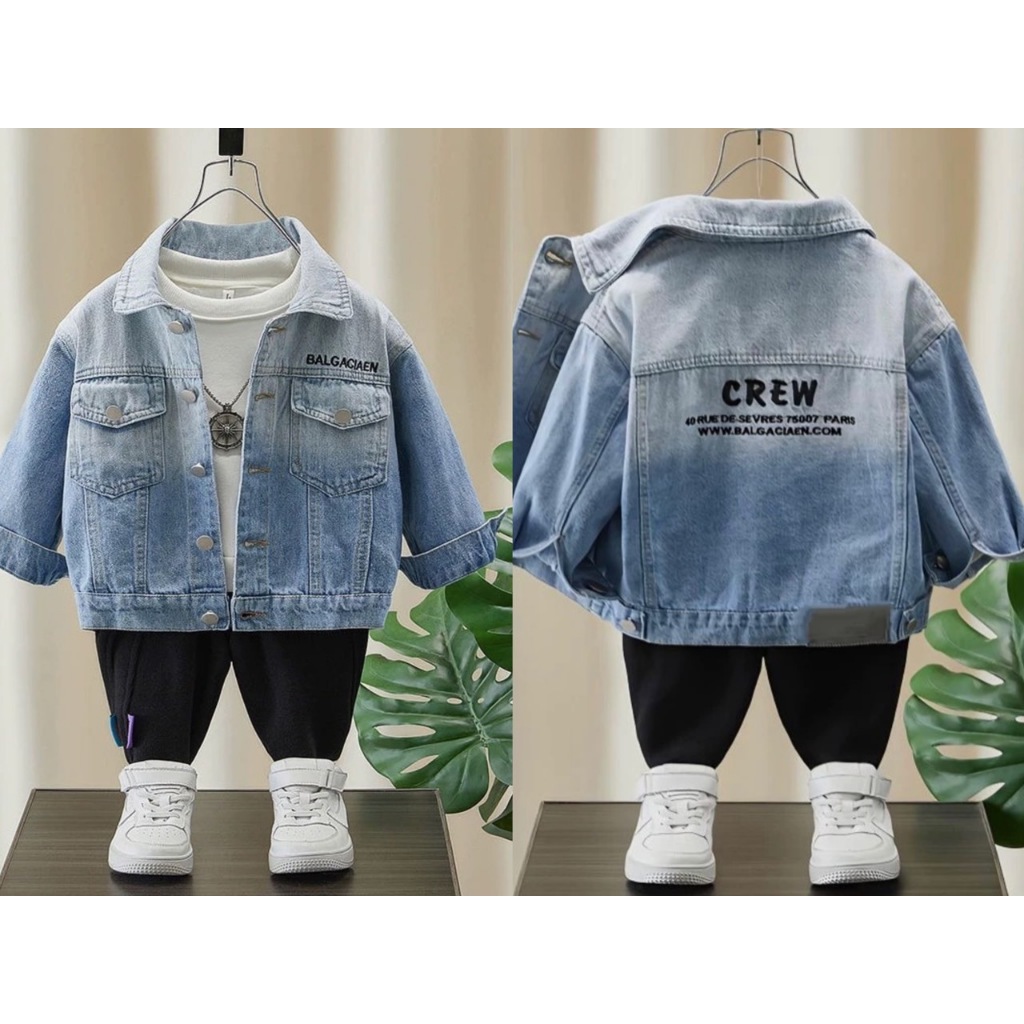 Áo khoác bò loang cho bé in hình CREW phong cách hàn quốc,SAM KIDS