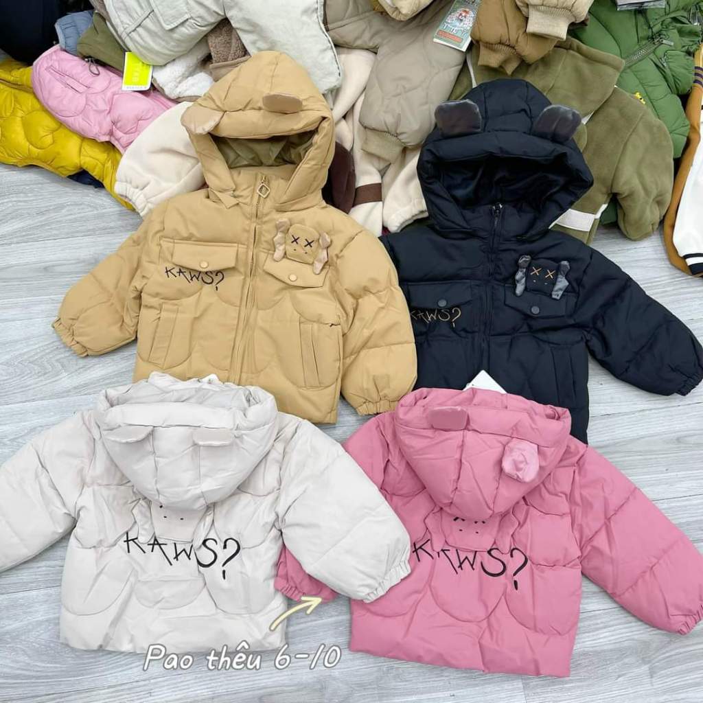 Áo Khoác , Áo Khoác Phao Hình Thêu Có Túi Trước Ngực Cho Bé