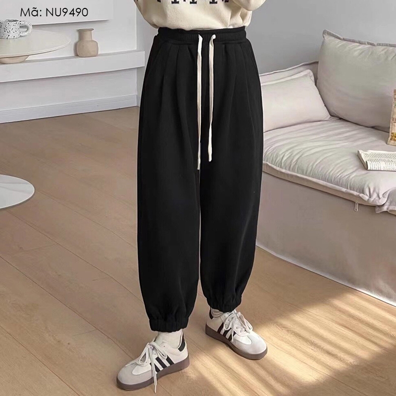 Quần baggy nhung lưng thun dây rút gấu túm hai túi chéo - NU9489