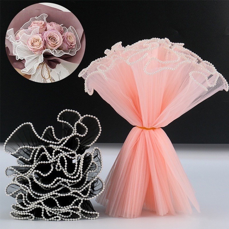Giấy gói hoa-cuộn VOAN NGỌC,voan sóng viền ngọc trang trí bó hoa 28cm*4,5m