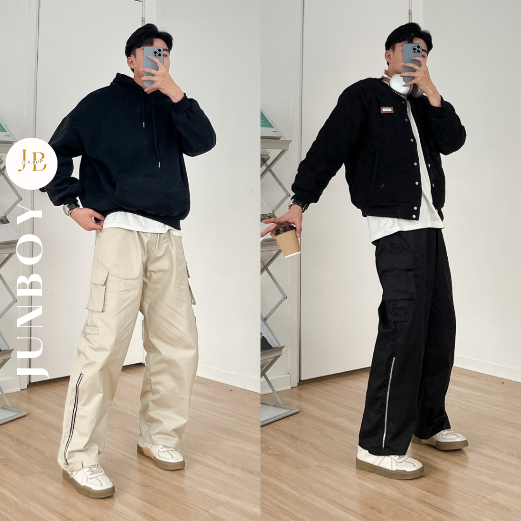 Quần kaki Junboy túi hộp unisex - nam nữ ống suông rộng style y2k mặc đôi 785