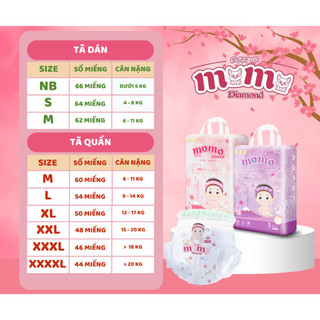Bỉm tã quần MOMO DIAMOND ORGANIC M60/L54/XL50/XXL48/XXXL46/XXXXL44