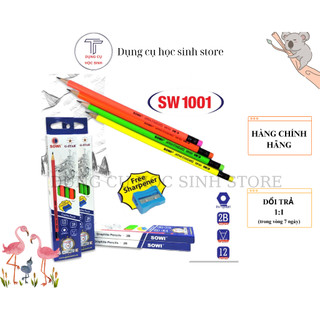 Hộp 12 cây bút chì đen neon sw1001 2b chất lượng tốt hiệu sowi