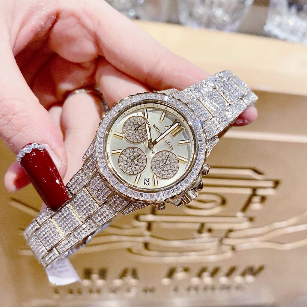 Đồng hồ nữ Michael Kors MK7254 Everest Chronograph Gold-Tone Stainless Steel Watch, Authentic, Luxury diamond watch